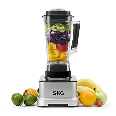 SKG Multifunctional Smoothie Blender Commercial Professional Blender Grade Power with LCD display panel,8 Pre-programmed Setting and Pulse 1400W,Black & Silver