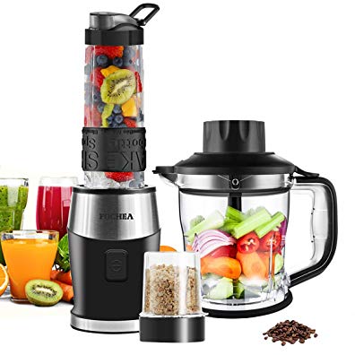 Smoothie Blender, Fochea 3 In 1 Food Processor Multi-Function Kitchen System, 700W High Speed Blender/Chopper/Grinder with 570ml BPA-Free Bottle, Easy to Clean