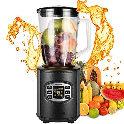 50oz 800W Glass Jar Smoothie Blender, Kitchen System 1.5L Brushed Stainless Steel Pro Fruit Mixer Food Processor BPA-Free-12 Speed Intelligent Control-Black