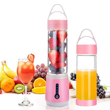 Juicer Cup, Portable Juice Blender, Personal Size Eletric Rechargeable Mixer, 480ml Fruit Mixing Machine with USB Charger Cable for Superb Mixing (Red)