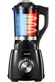 AICOOK Blender with Heating Function, Professional Blender, High Speed Blender, 8 Pre-programmed, Glass Pitcher, 1400W, Black