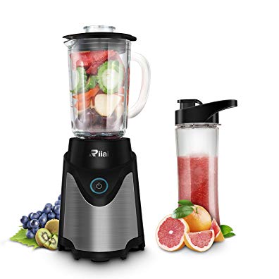 Riiai Blender,Smoothie Maker,500 Watt Stainless Steel Single Serve Blender 6 Action Stainless Steel Blade With 570mL Tritan BPA Free Travel Sport Bottle Lid ,Black (Blender)